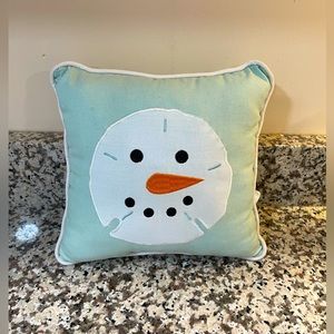 Snowman Sand Dollar Nautical Ocean Sage Green Embroidered Throw Pillow Coastal D